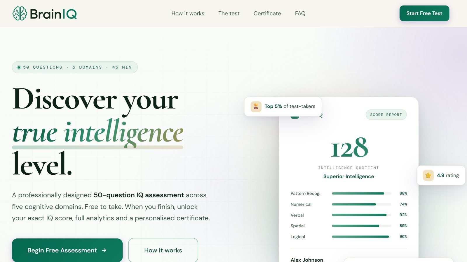 BrainIQ IQ testing website