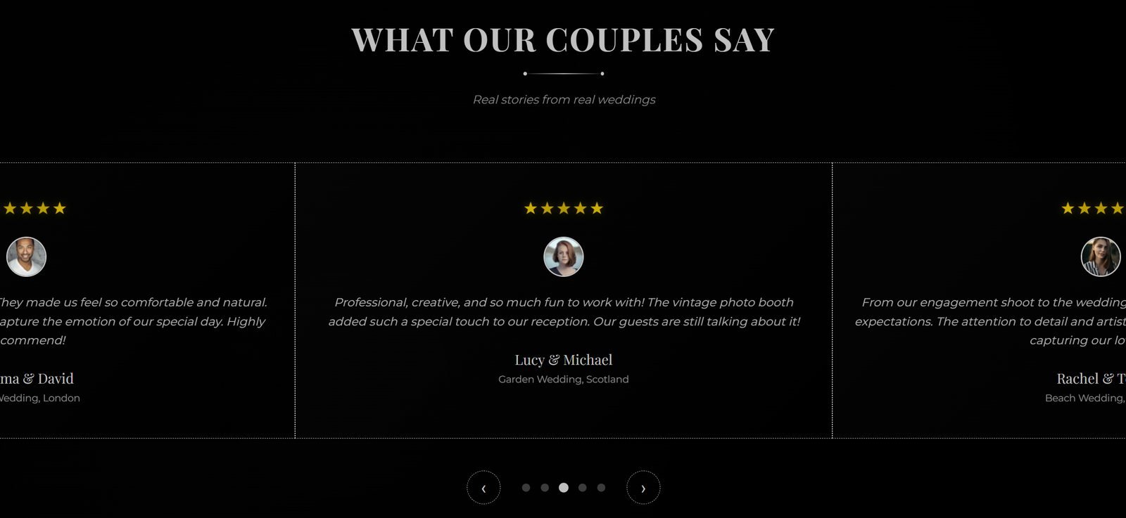 AKO Wedding Photography couple testimonials slider