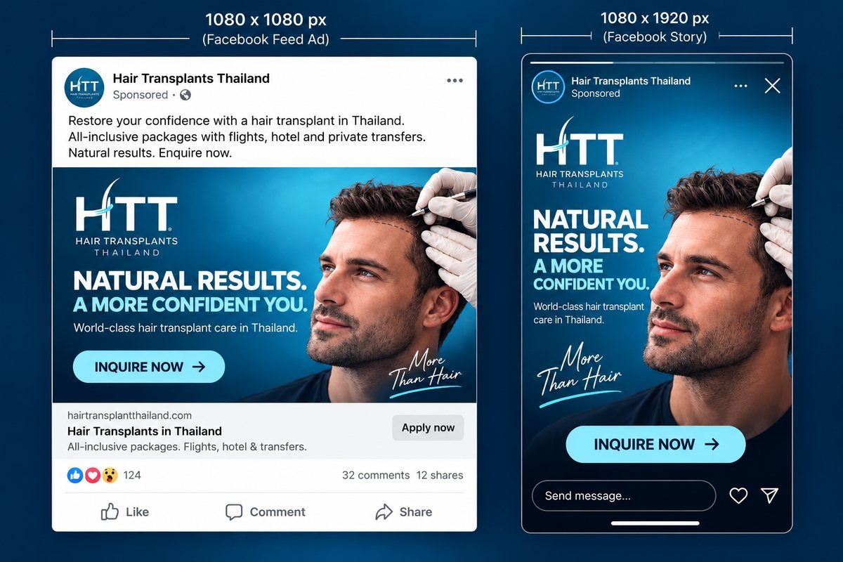 Facebook and Instagram feed and story ads designed by Digibiz